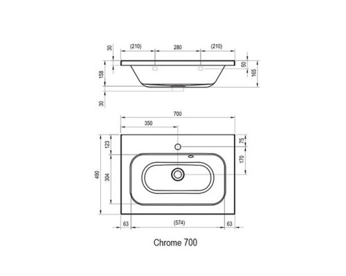 RAVAK XJG01170000 Умывальник CHROME 700 Белый с отверстиями