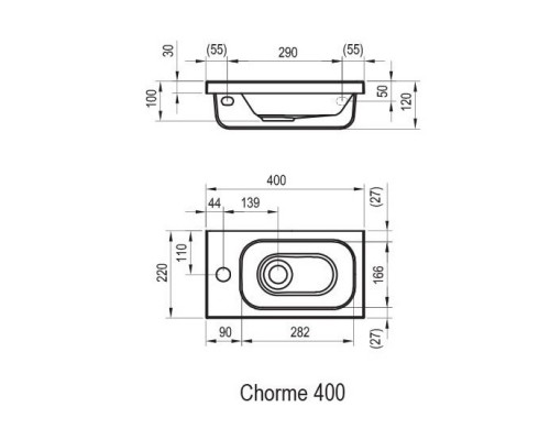 RAVAK XJGL1100000 Умывальник CHROME MINI L Белый с отверстиями