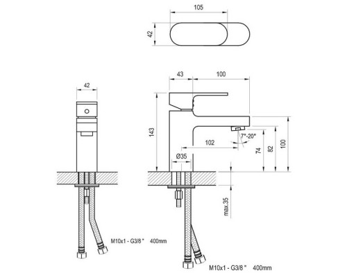 RAVAK X070041 CR 012.00 Смеситель для умывальника без открывания стока