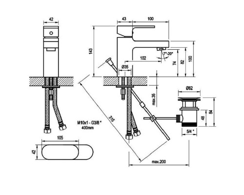 RAVAK X070053 CR 011.00 Смеситель для умывальника с открыванием стока