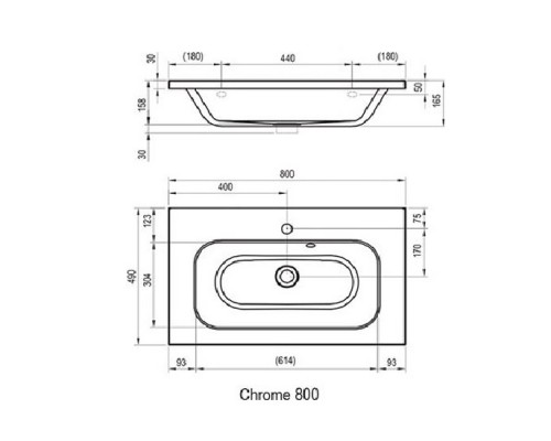 RAVAK XJG01280000 Умывальник CHROME 800 Белый с отверстиями без перелива