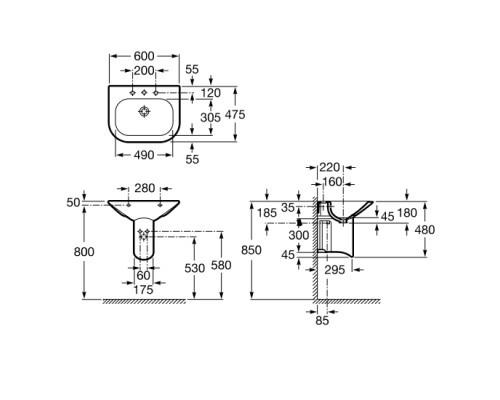ROCA A327641000 Nexo раковина, розмір 600x470 мм, з комплектом кріплень