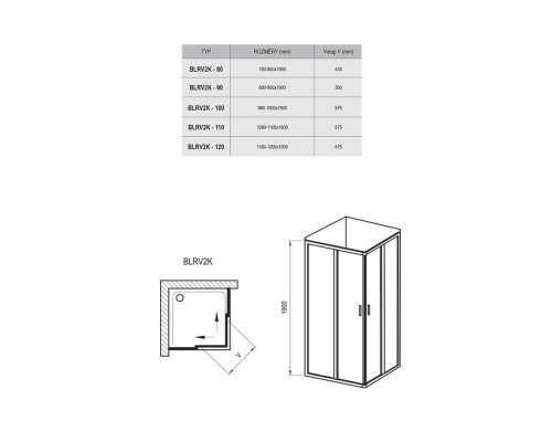 RAVAK 1XV40U00Z1 Душевая кабина BLRV2K- 80 Сатин TRANSPARENT