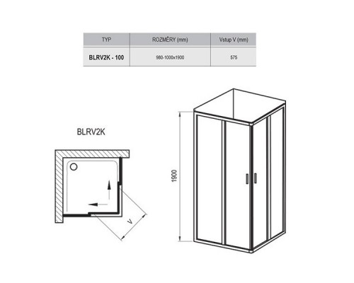 RAVAK 1XVA0100Z1 Душевая кабина BLRV2K- 100 Белый TRANSPARENT