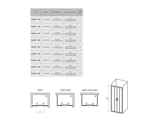 RAVAK 0YVP0U00Z1 Душевые двери BLDP4- 150 Сатин TRANSPARENT
