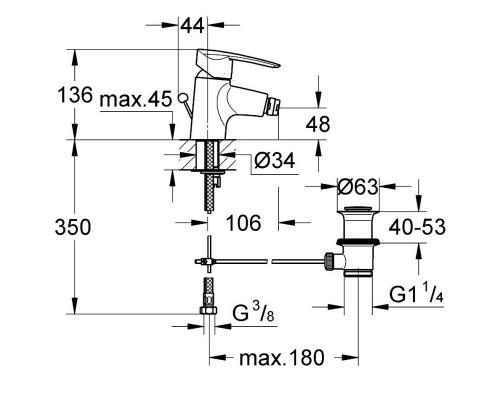 GROHE Wave Смеситель для биде, однорычажный 32288000