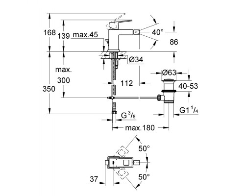 GROHE Eurocube 23138000 смеситель для биде с донным клапаном