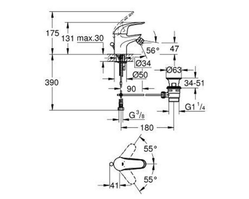 GROHE Euroeco Смеситель для биде, однорычажный 23266000