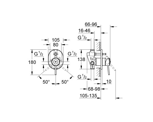 GROHE BauClassic 29047000 смеситель для ванной скрытого монтажа