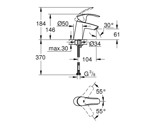 GROHE Eurosmart 32467002 смеситель для умывальника без донного клапана
