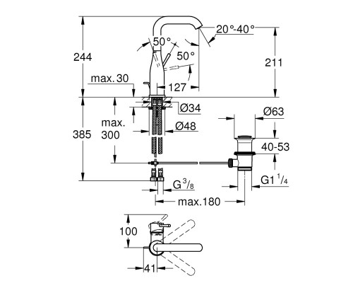 GROHE Essence 32628001 смеситель для умывальника с донным клапаном