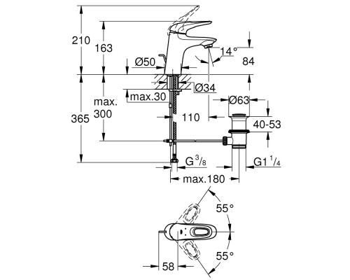 GROHE Eurostyle 33558LS3 смеситель для умывальника с донным клапаном (белый)