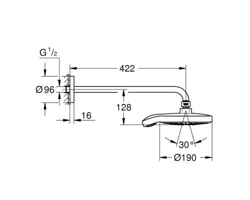 GROHE Power&Soul Cosmopolitan 190 26172LS0 Верхний душ и душевой кронштейн 422 мм (белый)