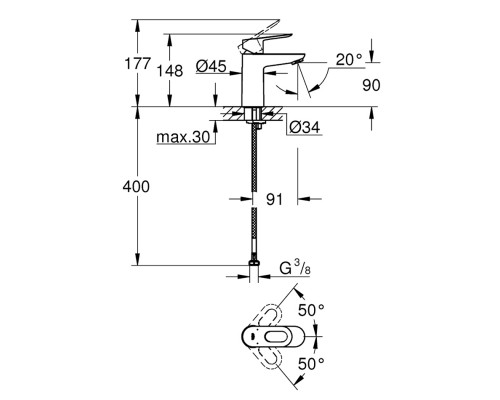 GROHE BauLoop 23337000 (старый арт. 23159000) смеситель для умывальника без донного клапана