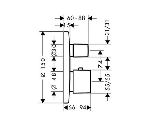 HANSGROHE Metris E Термостат с запорным и переключающим/вентилем