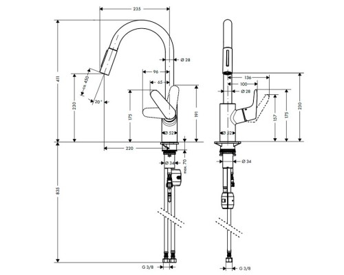 HANSGROHE Focus 31815000 смеситель для кухни с выдвижным изливом