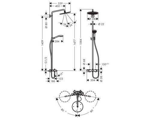 Hansgrohe 26792000 Croma Select 280 Air 1jet SHP д/ванны