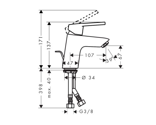 HANSGROHE Logis Loop 70 Смеситель для раковины однорычажный со сливным гарнитуром, хром