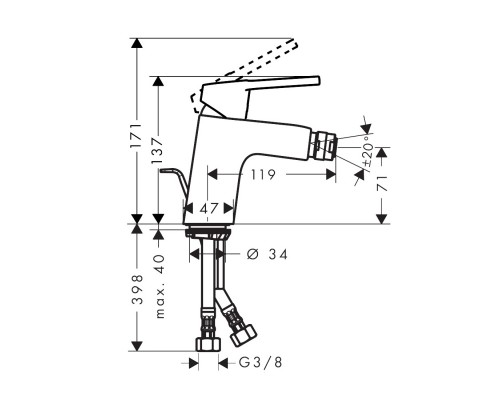 HANSGROHE Logis Loop Смеситель для биде однорычажный, со сливным гарнитуром, хром