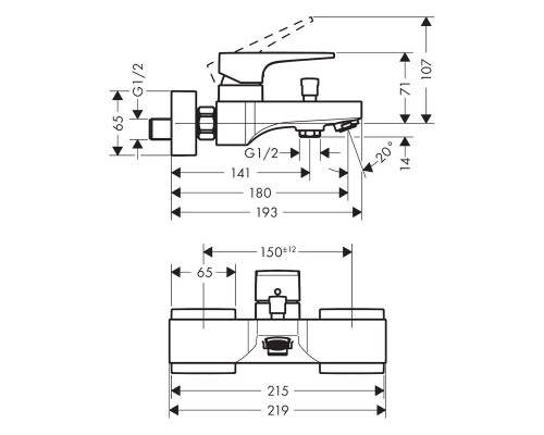 Hansgrohe 32540000 Metropol смеситель д/ванны однор.,ВМ