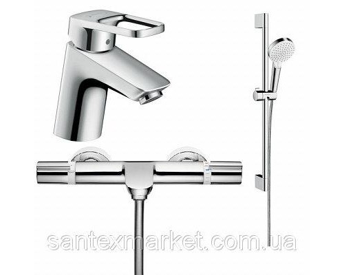 HANSGROHE Душевой набор Logis Loop: Смеситель на умывальник+Versostat 2 Термостат+Crometta Vario Душ