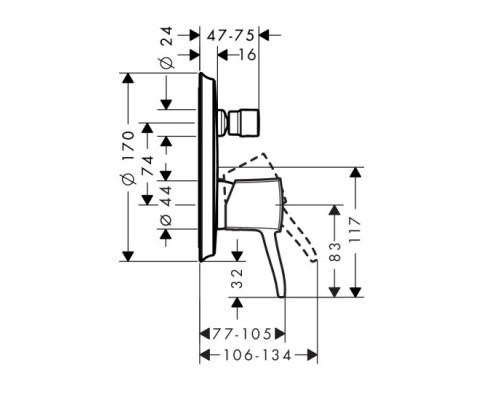 Hansgrohe 31345000 Metropol смесит.д/ванны,однорычажный