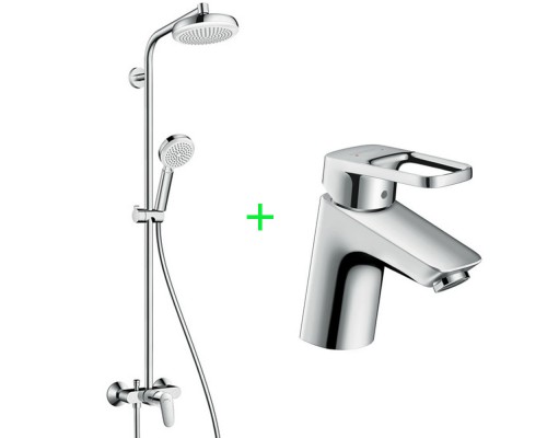 HANSGROHE Crometta 160 Showerpipe Душевая система 1,60м + Logis Loop 70 Смеситель для раковины, одно