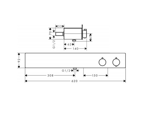 Hansgrohe 13108000 Термост.ShowerTabl.600,д/2 потребит-й