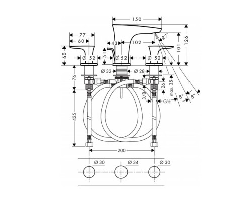 Hansgrohe 15063000 PuraVida смес рак 3 отв, слив гарн,хр