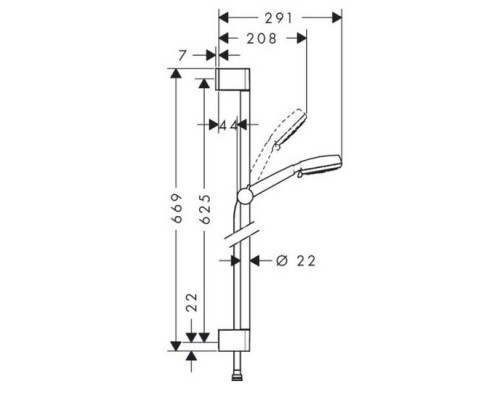 HANSGROHE Crometta 100 26651400 душевая стойка 0,65м белый хром (стойка+лейка+шланг)