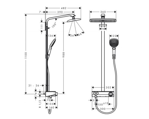 Hansgrohe 27288400 RD Select E 360 Showerpipe 1 jet б/хр