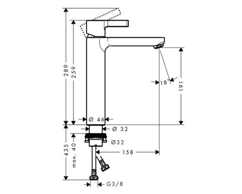 Hansgrohe 31026000 Metris S 190 смес рак,б/дон.кл,хр