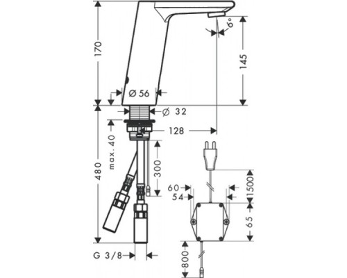 Hansgrohe 31103000 Metris S Эл. смеситель для раковины