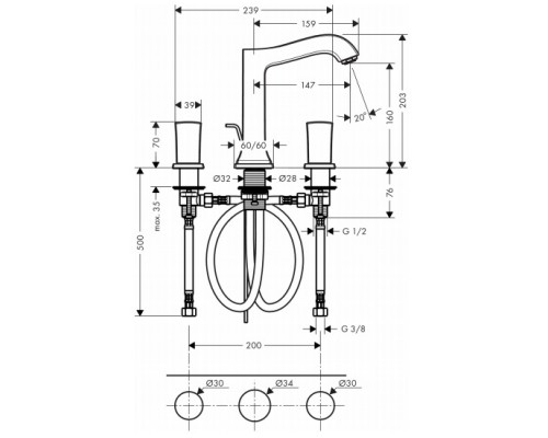 Hansgrohe 31305090 Metropol смес.д/раков,3 отв,со сл.гар