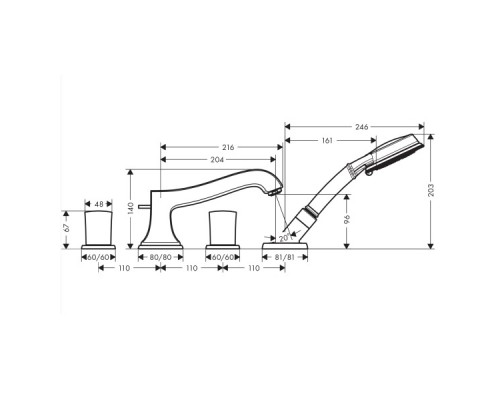 Hansgrohe 31315090 Metropol Classic смесит.д/ванн 4 отв.