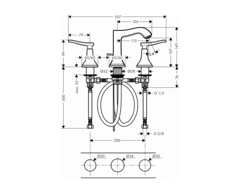Hansgrohe 31330090 Metropol смес.д/раков,3 отв,со сл.гар
