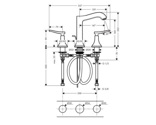 Hansgrohe 31331000 Metropol смес.д/раков,3 отв,со сл.гар