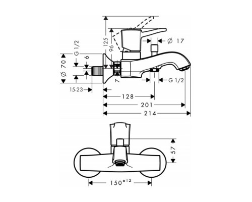 Hansgrohe 31340090 Metropol смеситель д/ван,однорычажный
