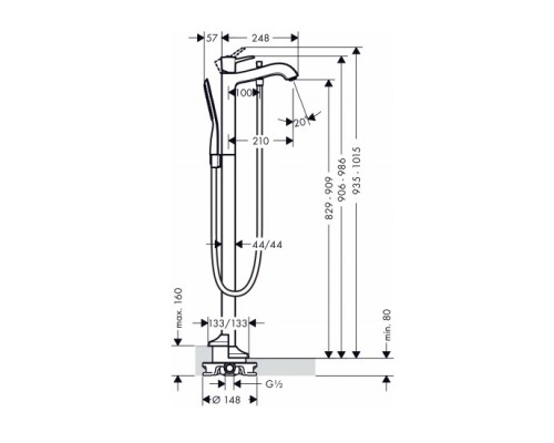 Hansgrohe 31445000 Metropol однорыч.смесит.д/ванн,напол.