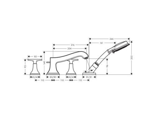Hansgrohe 31449000 Metropol Classic смесит.д/ванн 4 отв.