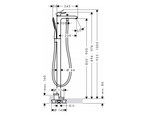 Hansgrohe 31471000 Metris смес однор ванн, напольн,хром