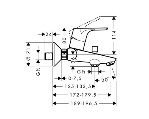 Hansgrohe 31948000 Focus Смеситель для ванны, однорычажн