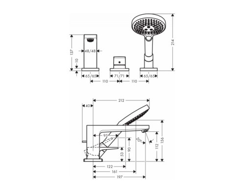 Hansgrohe 32550000 Metropol смесит.на край ван.на 3 от.
