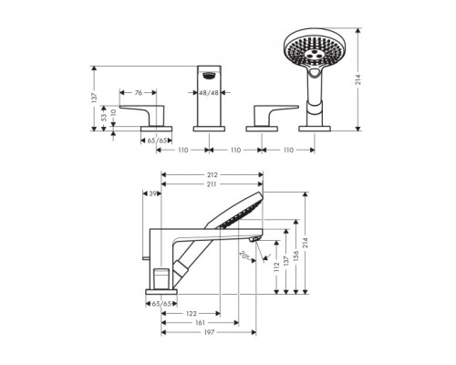 Hansgrohe 32552000 Metropol смесит.на край ван.на 4 от.