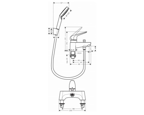 Hansgrohe 71044000 Novus Смес. на край ванны с р. душем