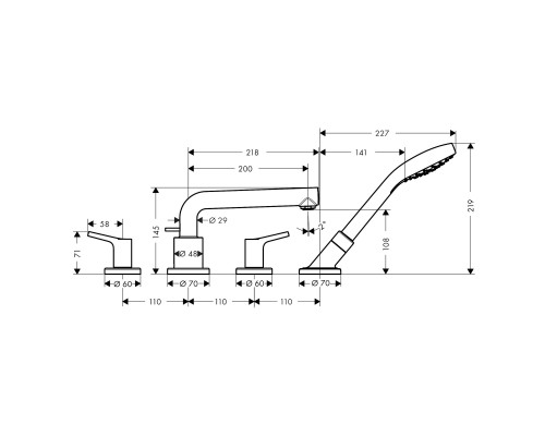 Hansgrohe 72418000 Talis S смеситель на край ванны,4 отв
