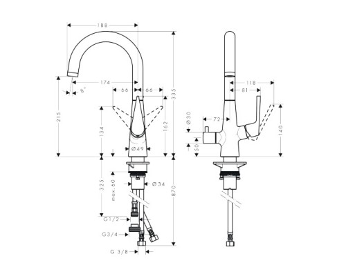 Hansgrohe 72811000 Talis S 220 кух.смес.,с запор.вент-м