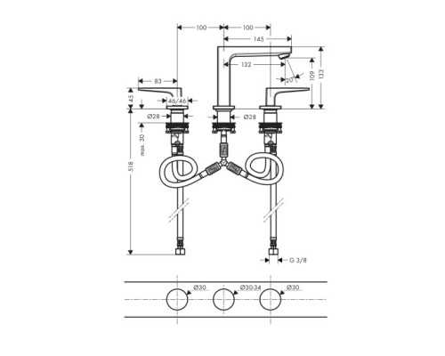 Hansgrohe 74514000 Metropol смесит. д/раков.на 3 от.110