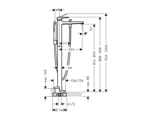 Hansgrohe 74532000 Metropol смесит.д/ван однор,напольный