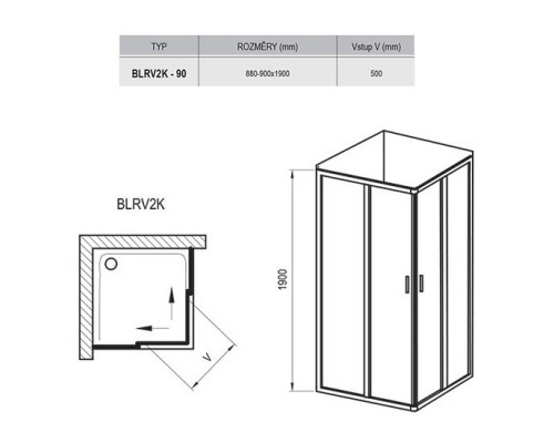 RAVAK 1XV70100ZG Душевая кабина BLRV2K- 90 Белый GRAPE